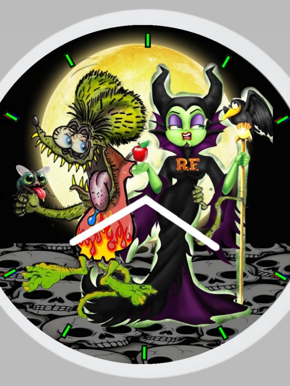Rat Fink And Maleficent-Inspired Green and Purple Wall Clock Art